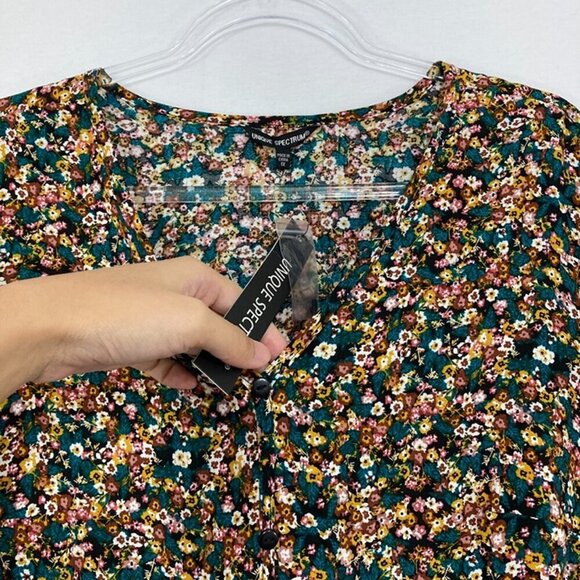 New Unique Spectrum size 1X Colorful Distsy Floral Tie Front Boho Button Down - Picture 4 of 10